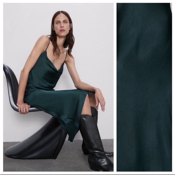 Zara emerald green midi cowl slip dress - Picture 8 of 9